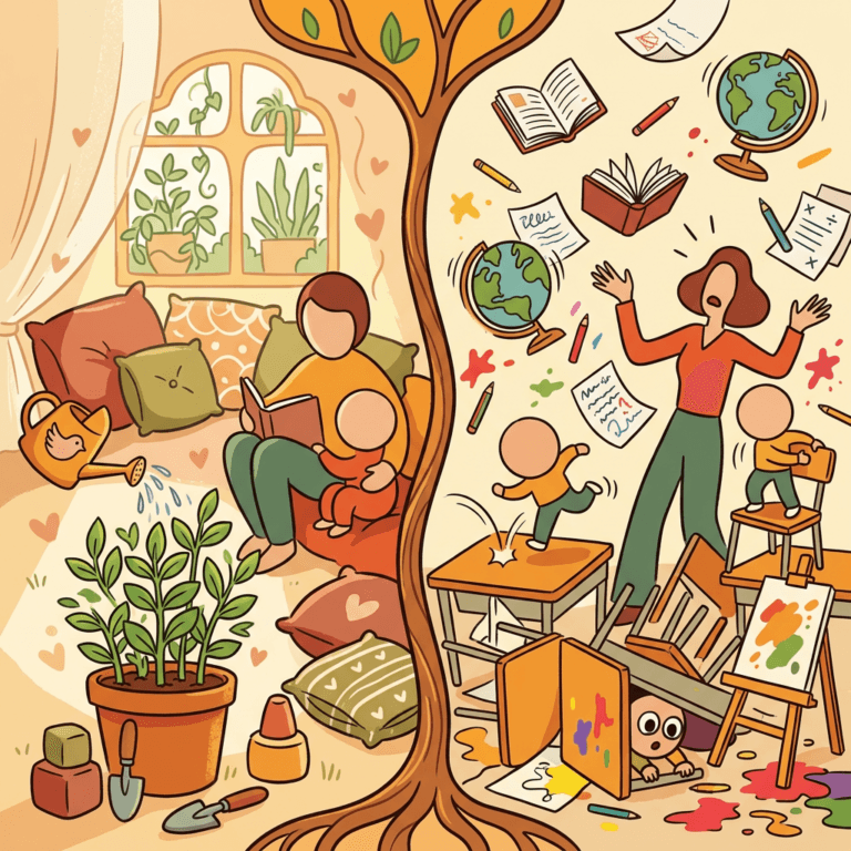 Whimsical gentle parenting versus classroom chaos